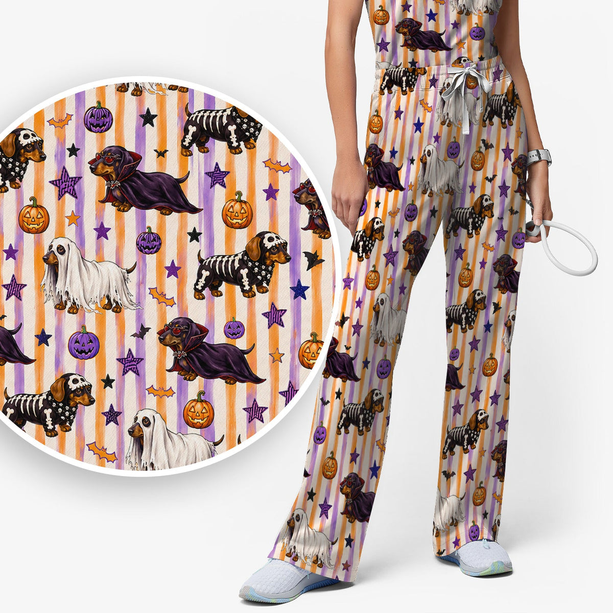 Dachshund Stripe Nurse Scrub Set - Halloween Gift
