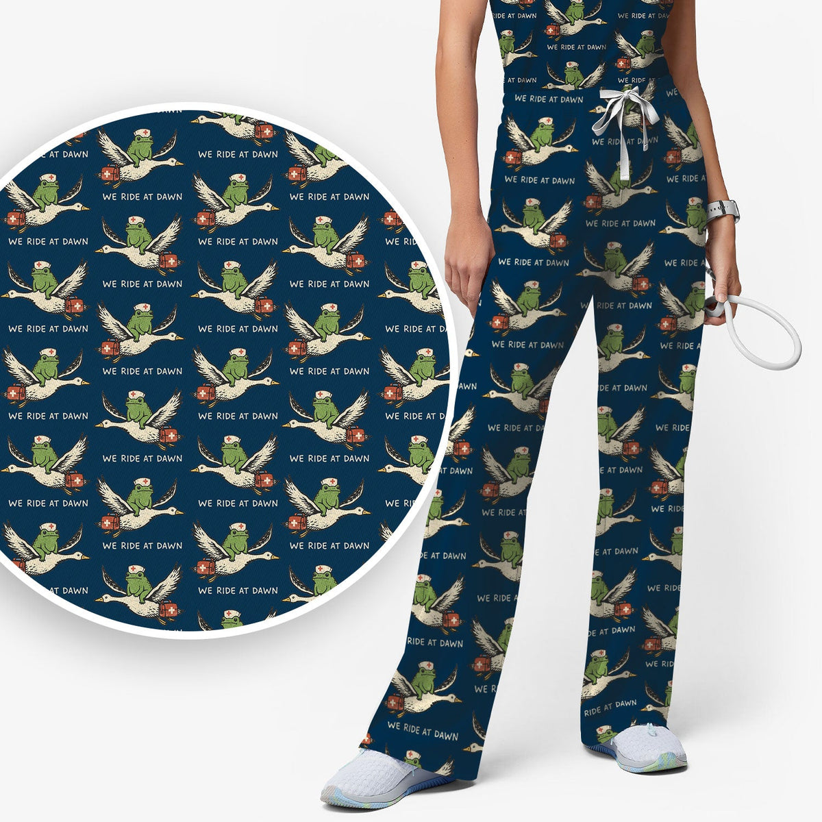 Frog Riding Goose Nurse Scrub Set