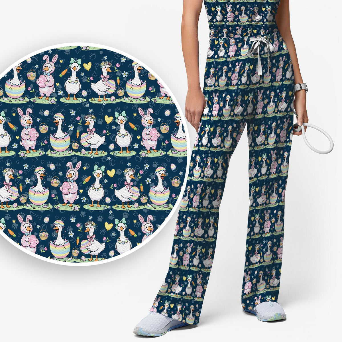 Spring Easter Goose Bunny Nurse Scrub Set