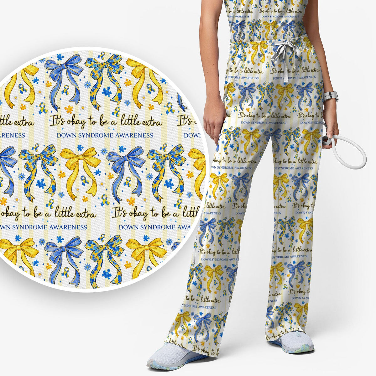 Down Syndrome Awareness Ribbon Nurse Scrub Set