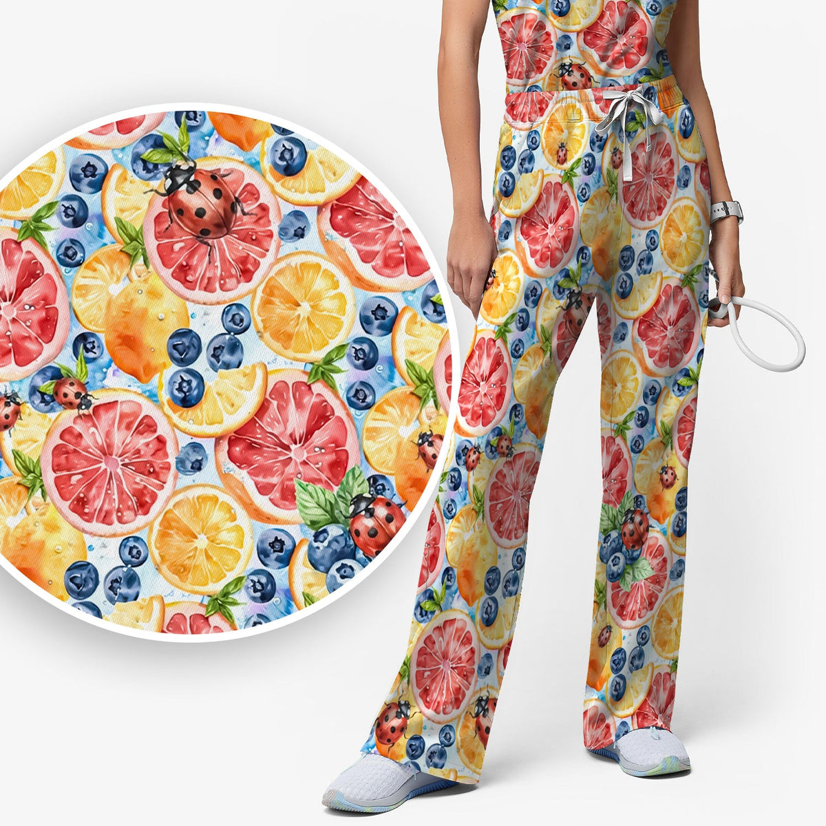 Citrus Berry Ladybug Nurse Scrub Set
