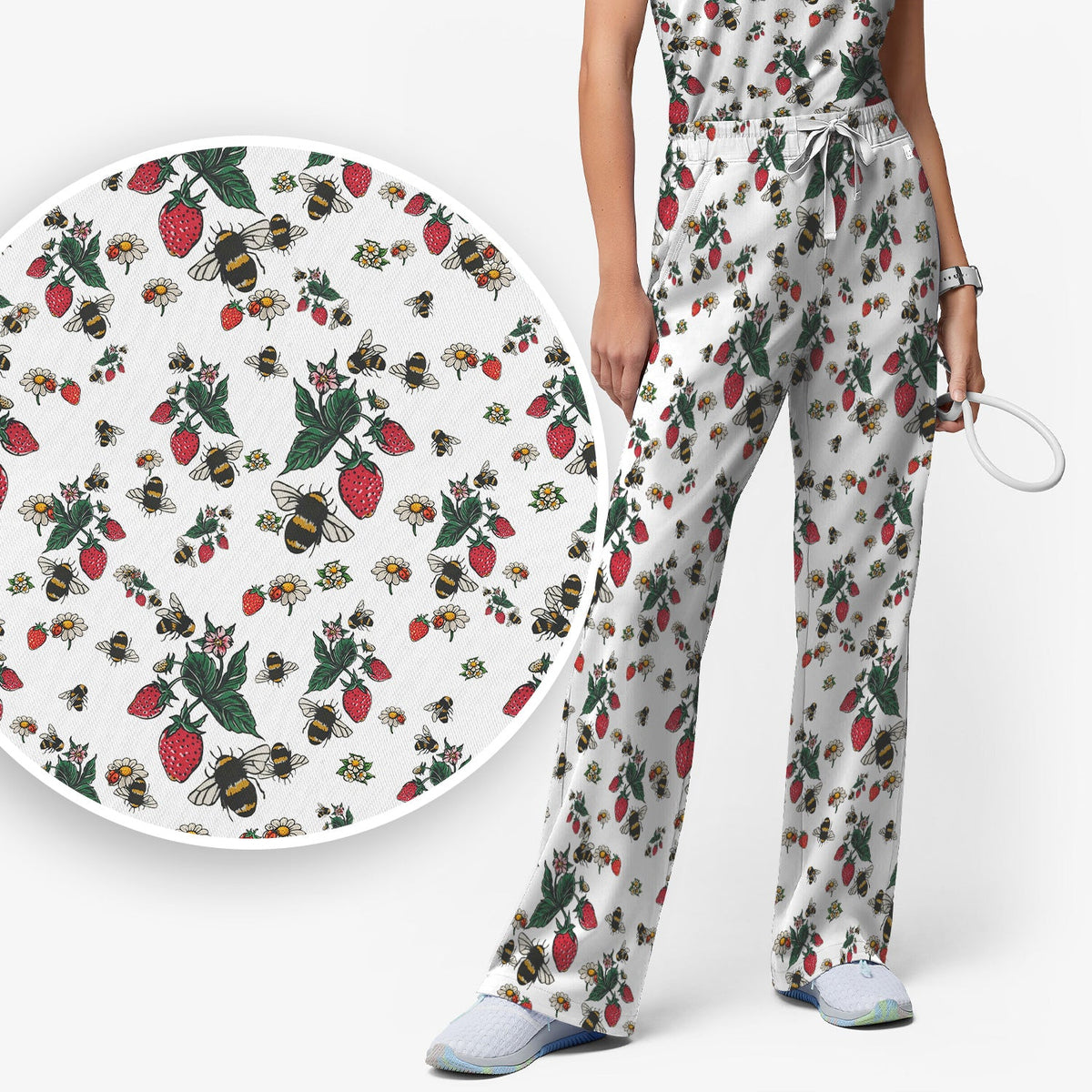 Strawberry Bee Daisy Nurse Scrub Set