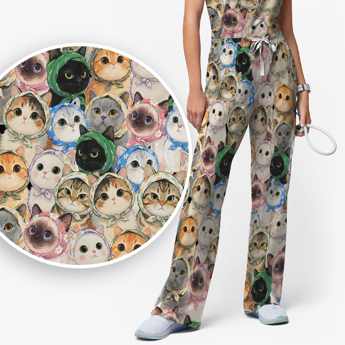 Adorable Multi Cat Portrait Nurse Scrub Set