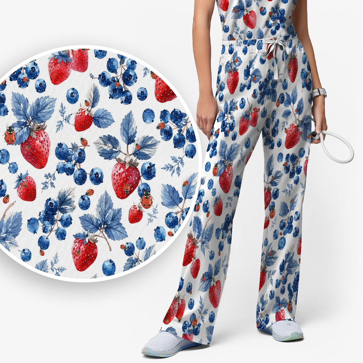 Strawberry Blueberry Ladybug Nurse Scrub Set
