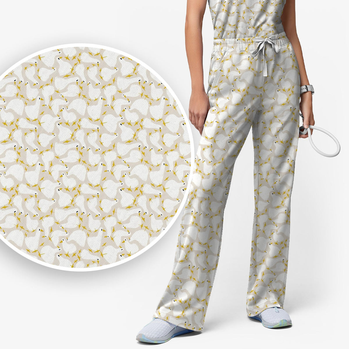 White Goose Yellow Star Nurse Scrub Set