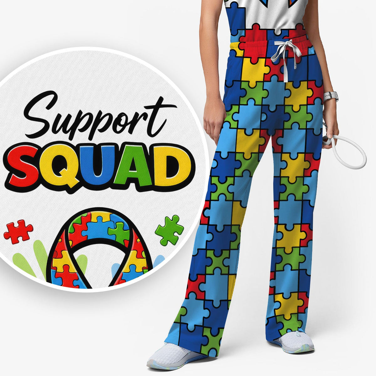 Autism Support Squad Puzzle Ribbon Nurse Scrub Set
