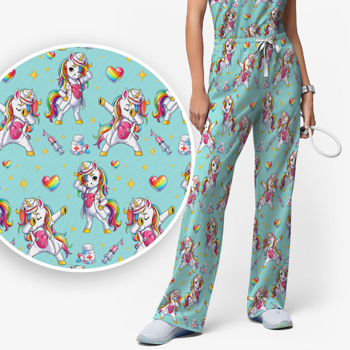 Nurse Unicorn Rainbow Scrub Set