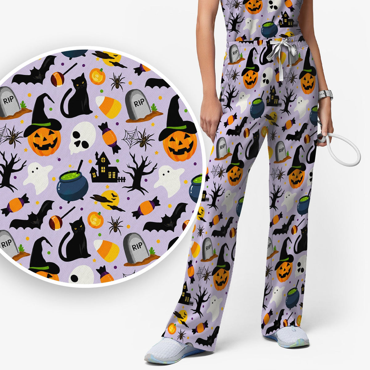 Ghost Pumpkin Witch Nurse Scrub Set - Halloween Gift
