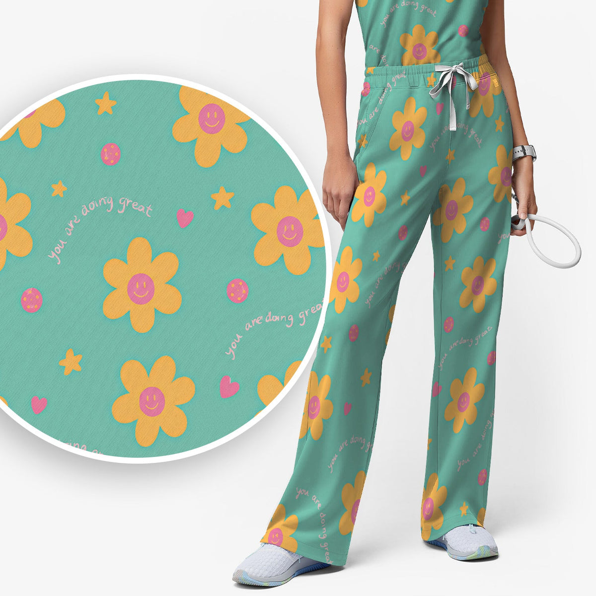 Smiley Flower Nurse Scrub Set