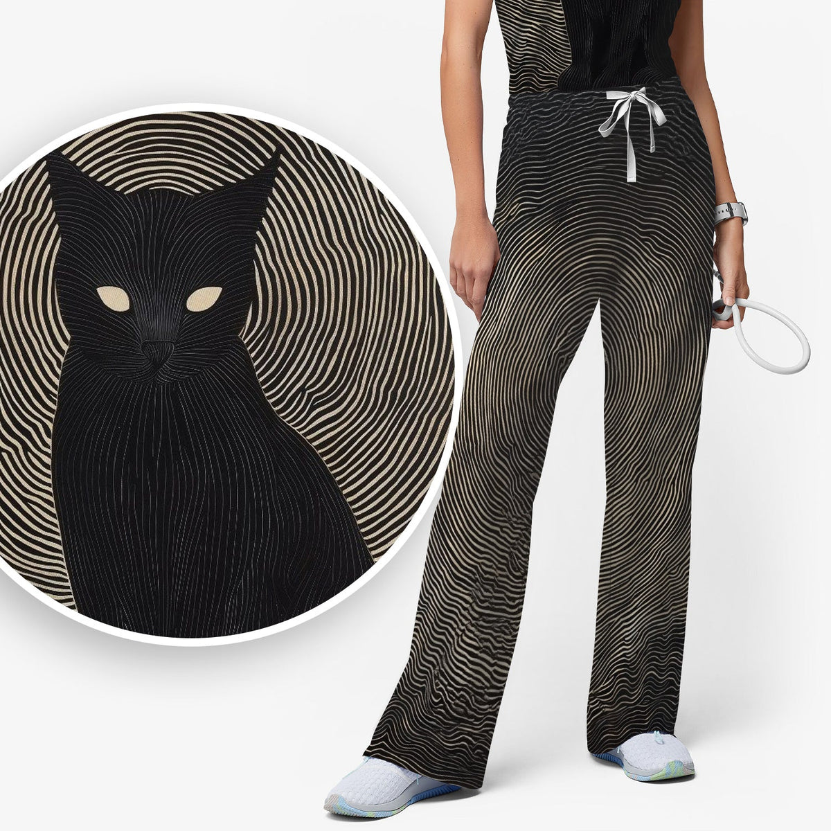 Black Cat Line Art Nurse Scrub Set