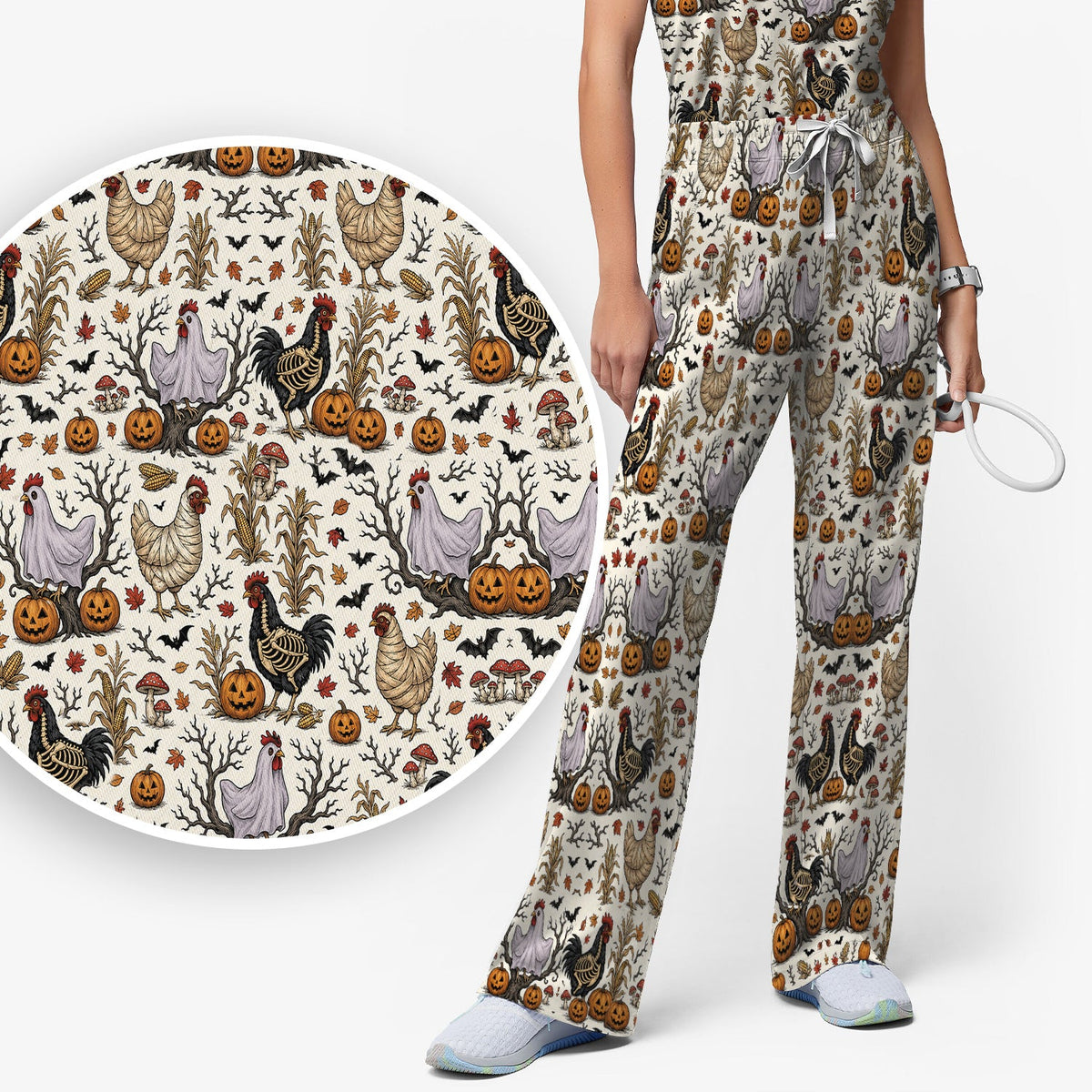 Skeleton Chickens Nurse Scrub Set - Halloween Gift