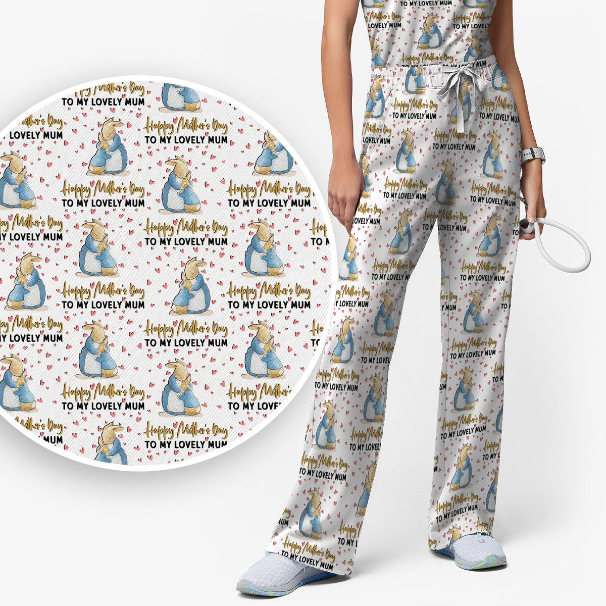 Mothers Day Bunny Love Nurse Scrub Set