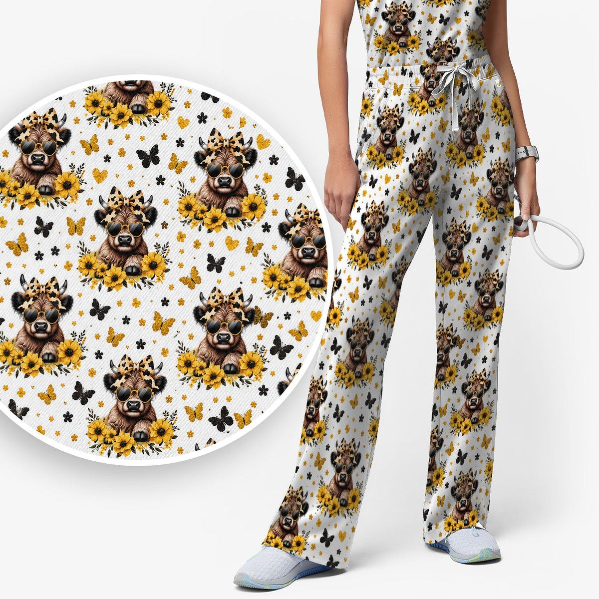 Sassy Highland Cow Sunflower Nurse Scrub Set