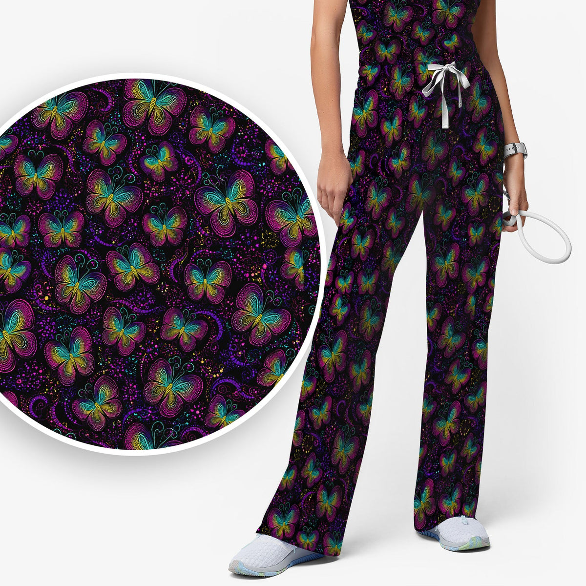 Neon Butterfly Swirl Nurse Scrub Set
