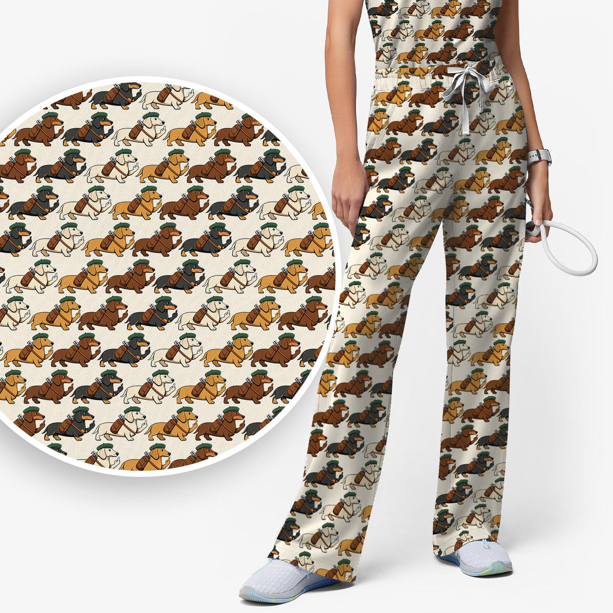 Dachshund Hat And Backpack Nurse Scrub Set