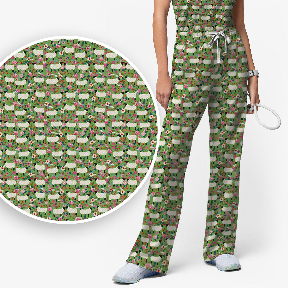 Sheep Floral Meadow Nurse Scrub Set