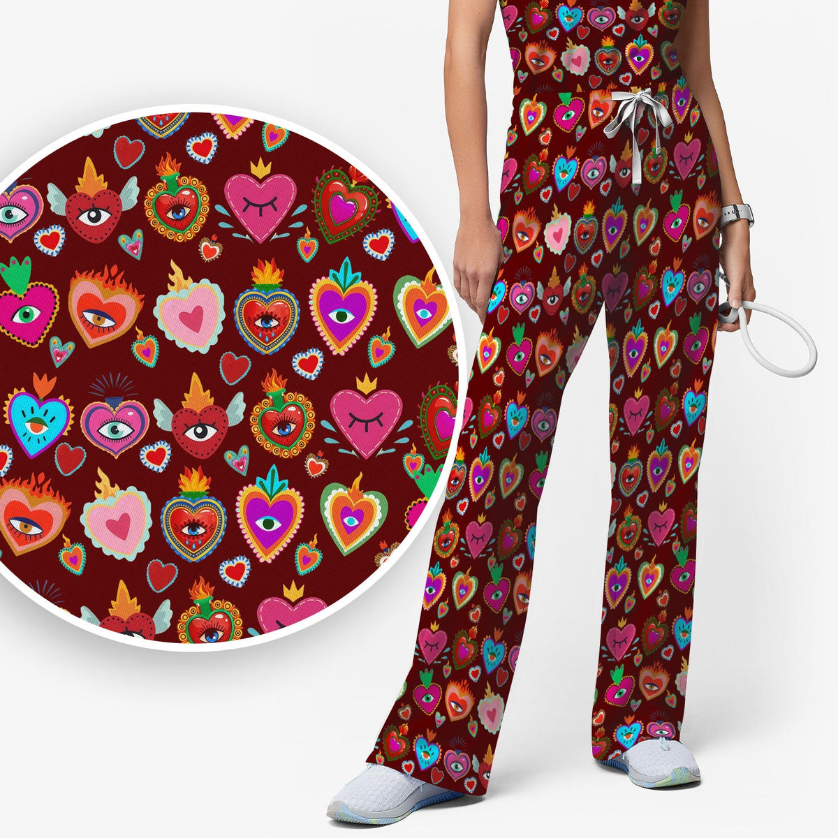 Valentine Colorful Sacred Heart Nurse Scrub Set