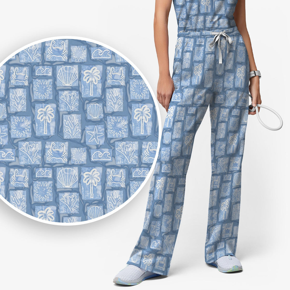 Coastal Seashell Starfish Nurse Scrub Set