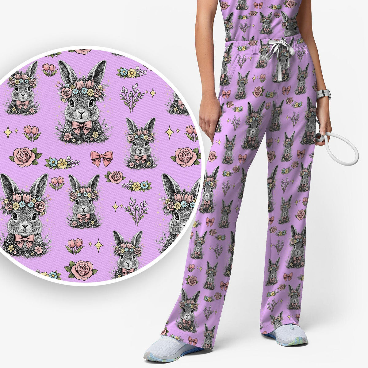 Vintage Floral Bunny Nurse Scrub Set
