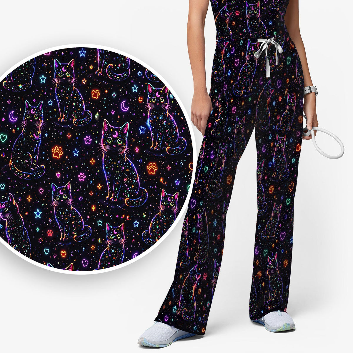 Mystical Cosmic Moon Cat Nurse Scrub Set