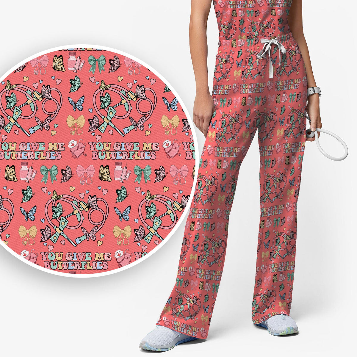 Butterfly Heart Nurse Scrub Set - Valentines Day Gift
