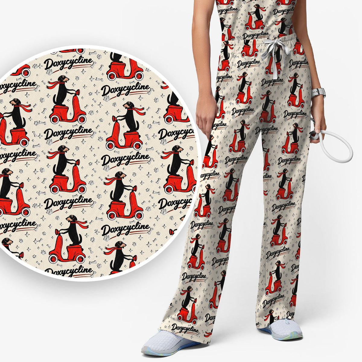 Dachshund Riding Scooter Nurse Scrub Set
