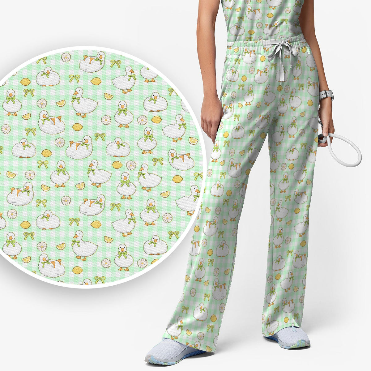 Adorable Ducks Lemon Daisy Nurse Scrub Set