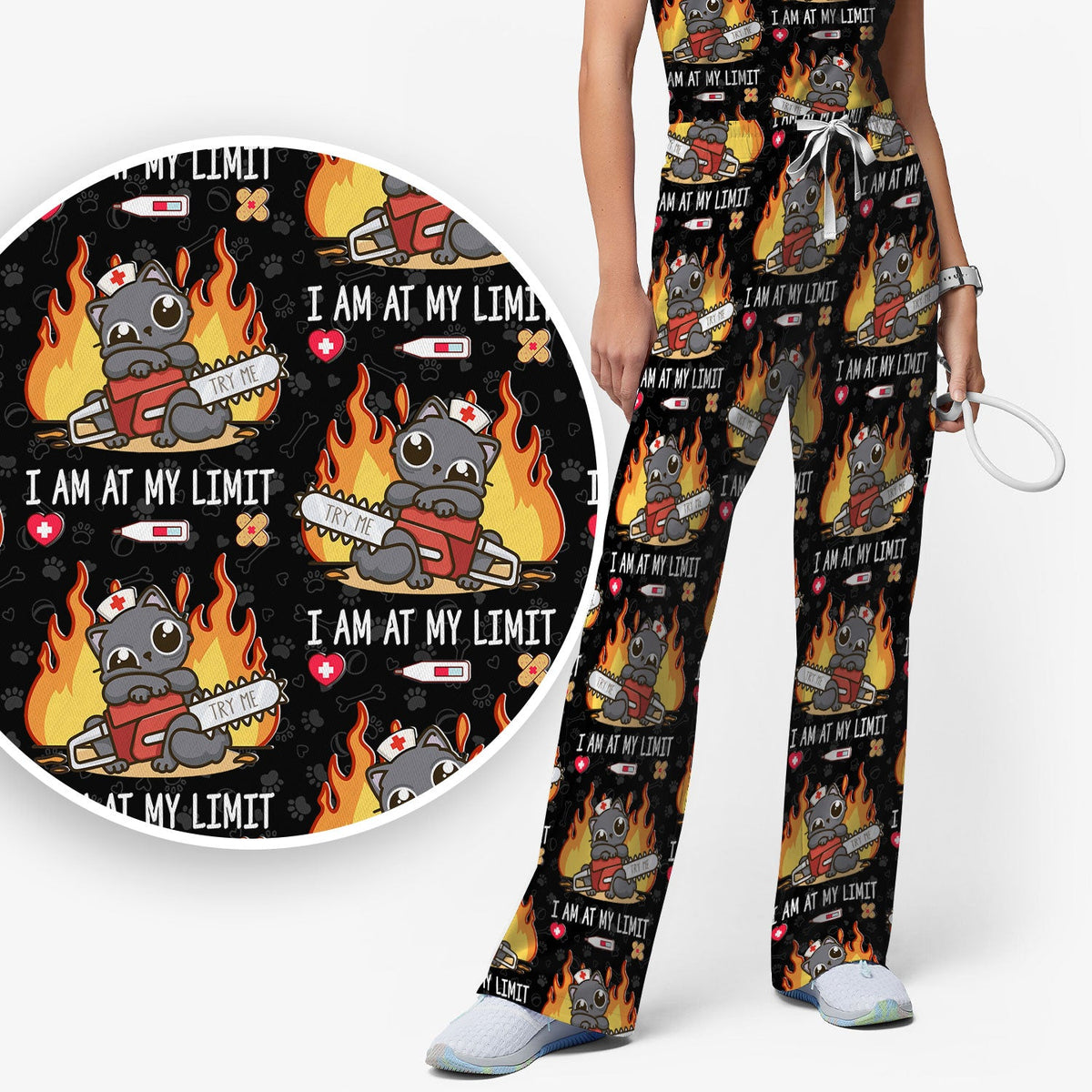 Cat I Am At My Limit Nurse Scrub Set