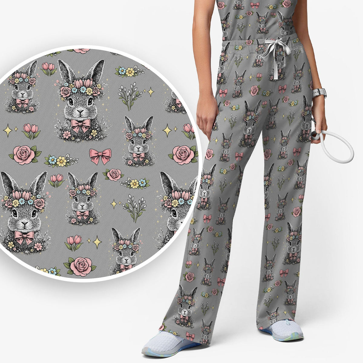 Vintage Floral Bunny Nurse Scrub Set