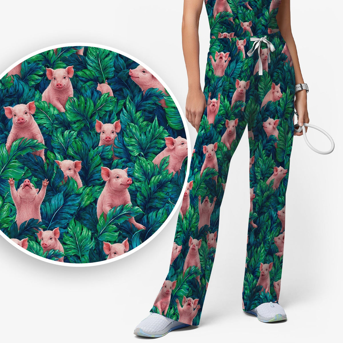 Piglet Jungle Leaves Nurse Scrub Set