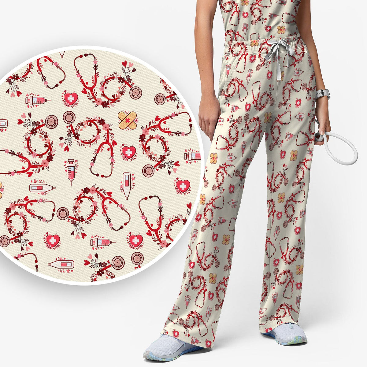 Heart Stethoscope Nurse Scrub Set