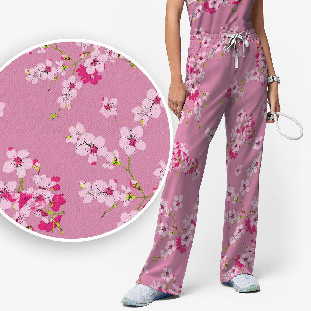Elegant Cherry Blossom Nurse Scrub Set