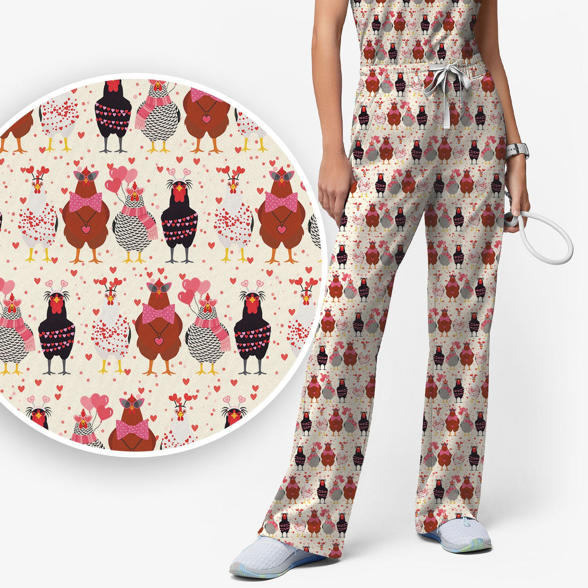 Chicken Valentine Nurse Scrub Set