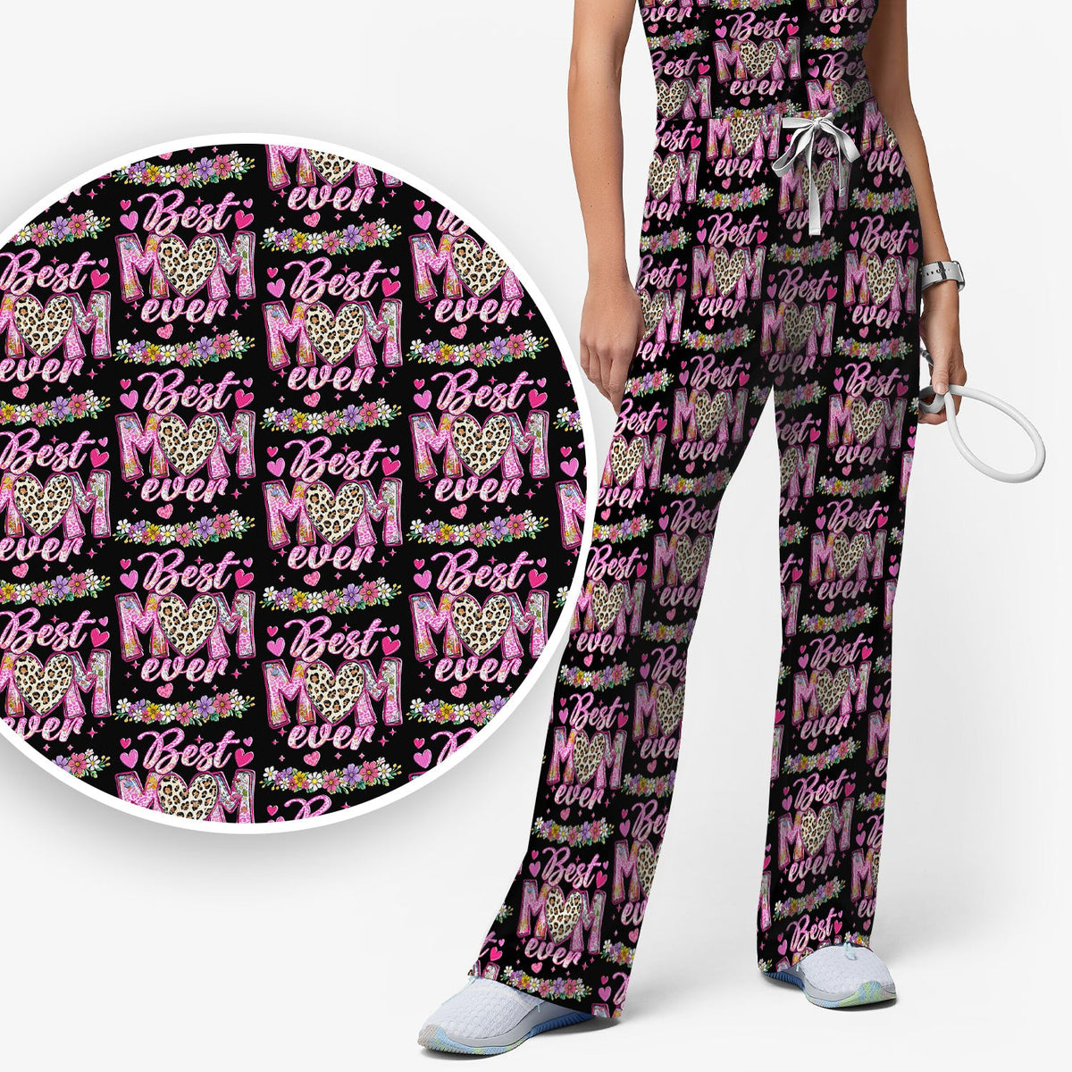 Best Mom Ever Leopard Heart Nurse Scrub Set