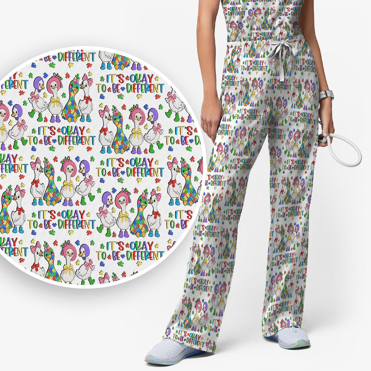 It's Okay To Be Different Duck Nurse Scrub Set