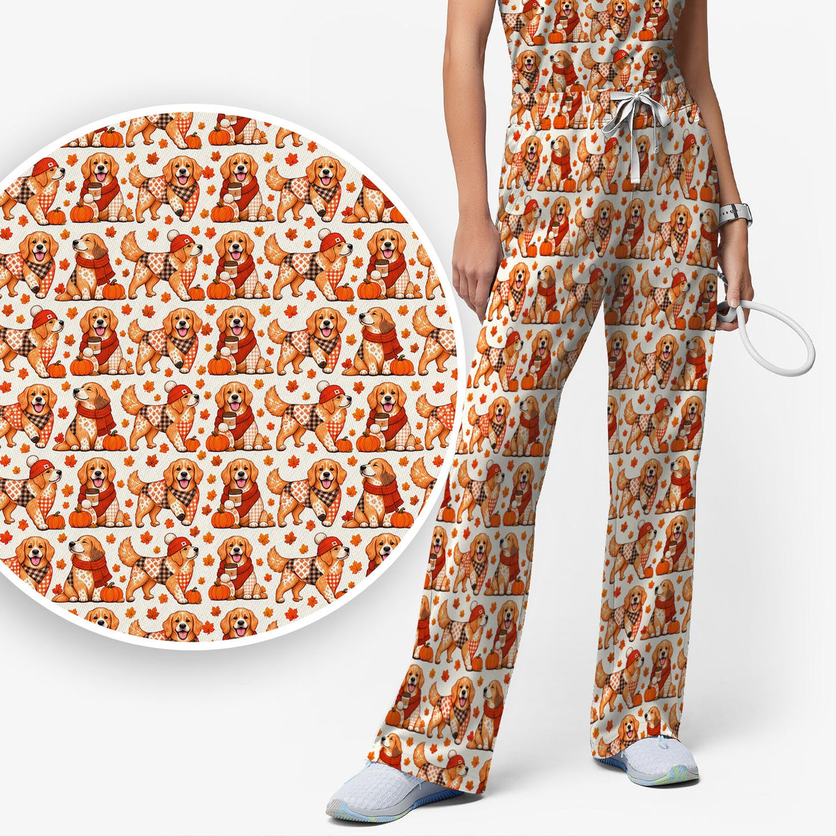 Fall Golden Retriever Pumpkin Nurse Scrub Set