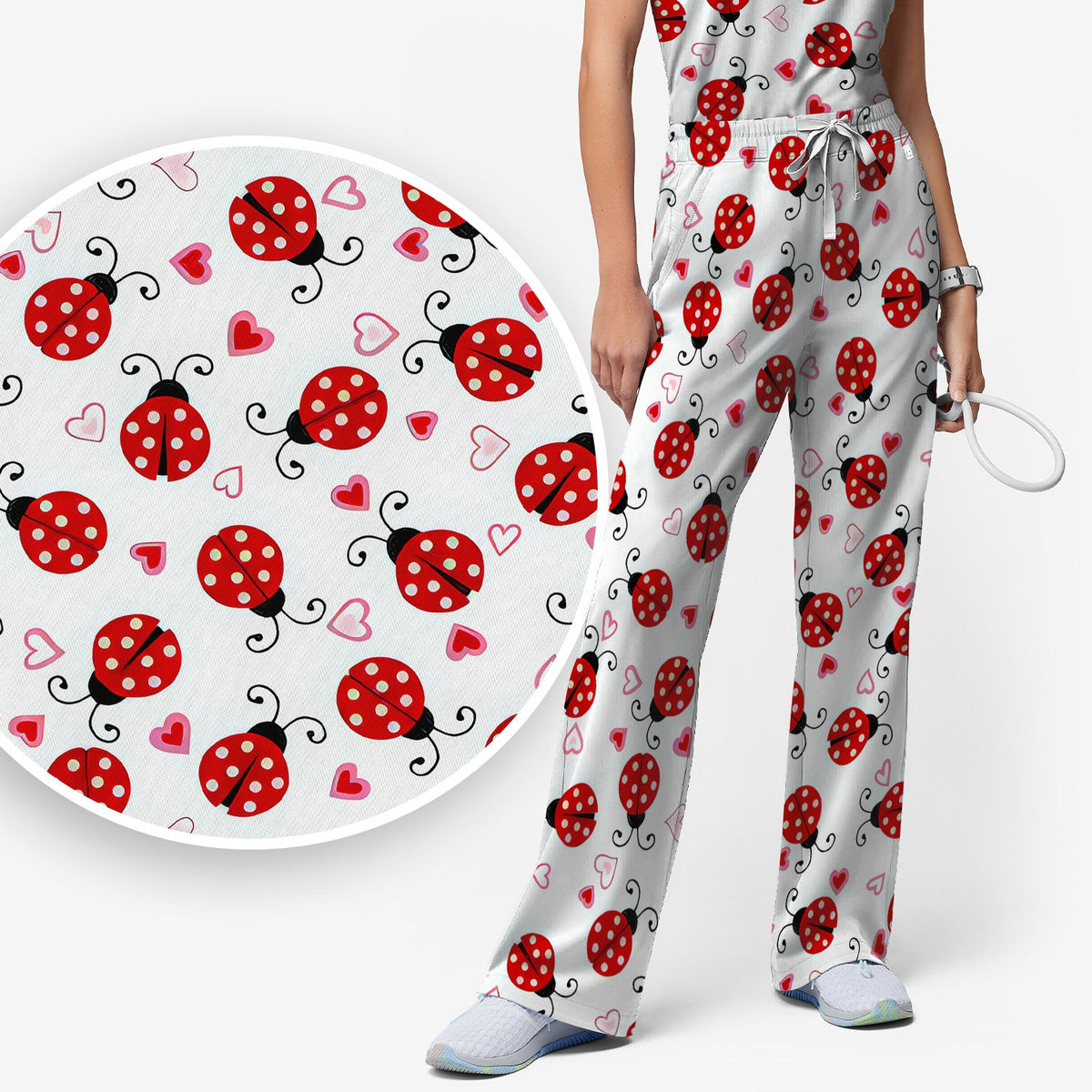 Ladybug Heart Love Nurse Scrub Set