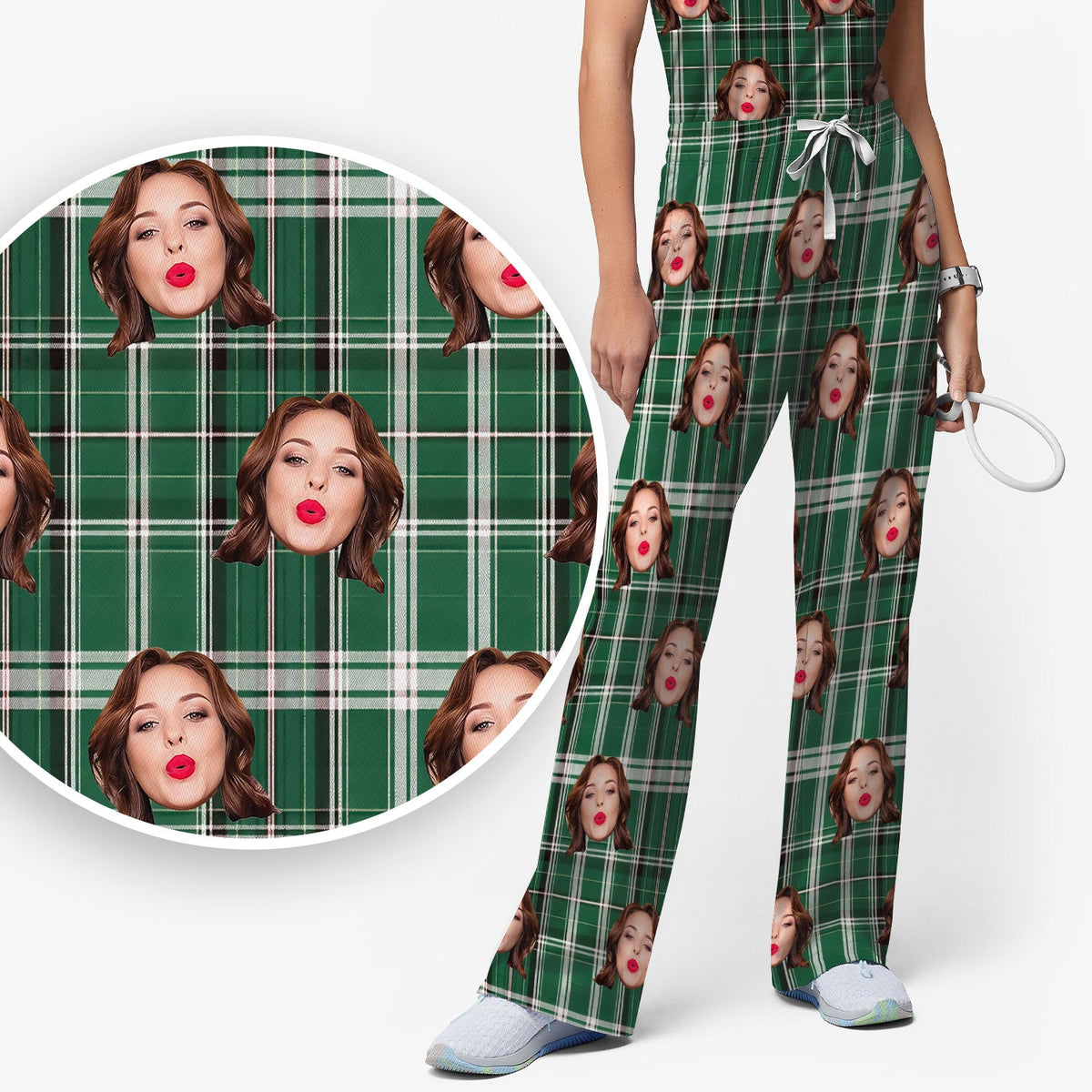 Personalized Photo Plaid Nurse Scrub Set
