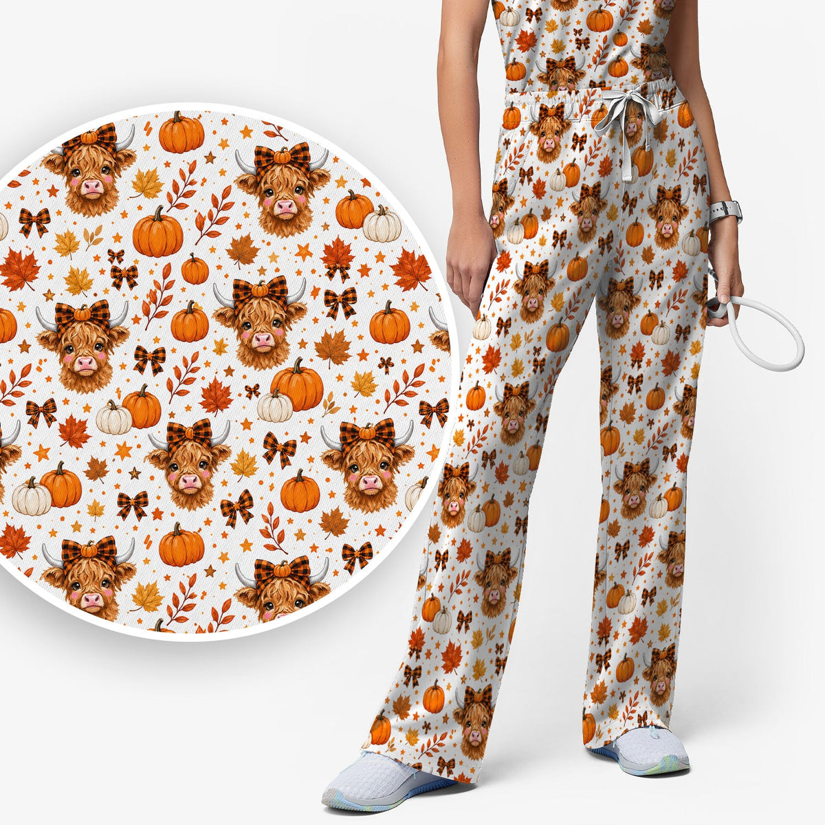 Fall Highland Cow Nurse Scrub Set