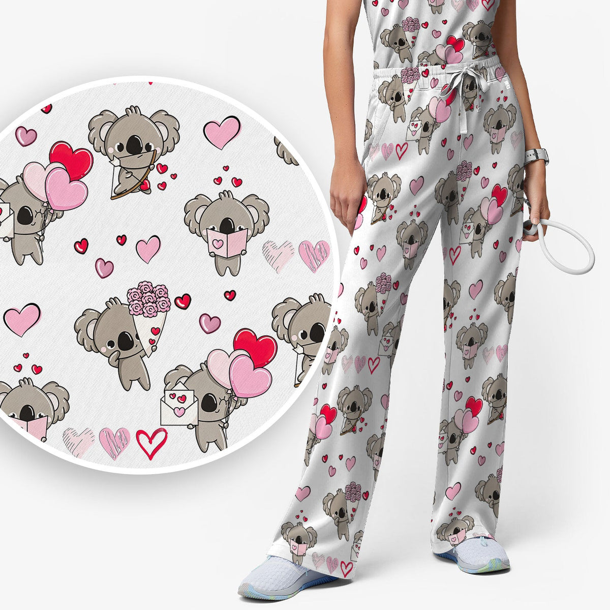 Valentine Koala Holding Flowers Nurse Scrub Set