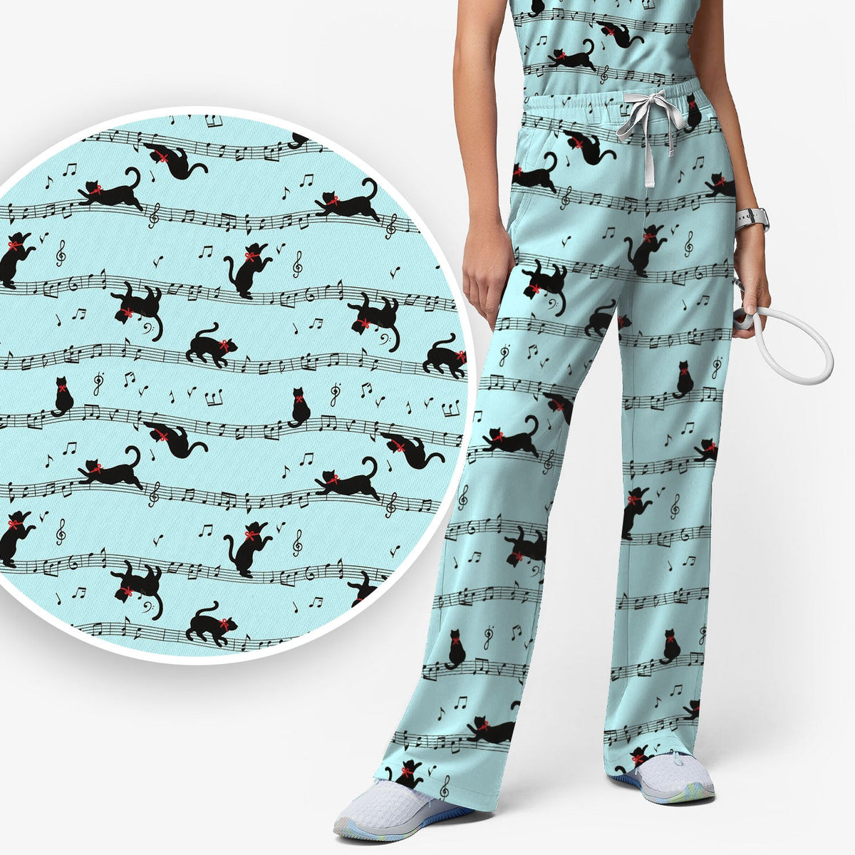 Dancing Black Cat Music Nurse Scrub Set