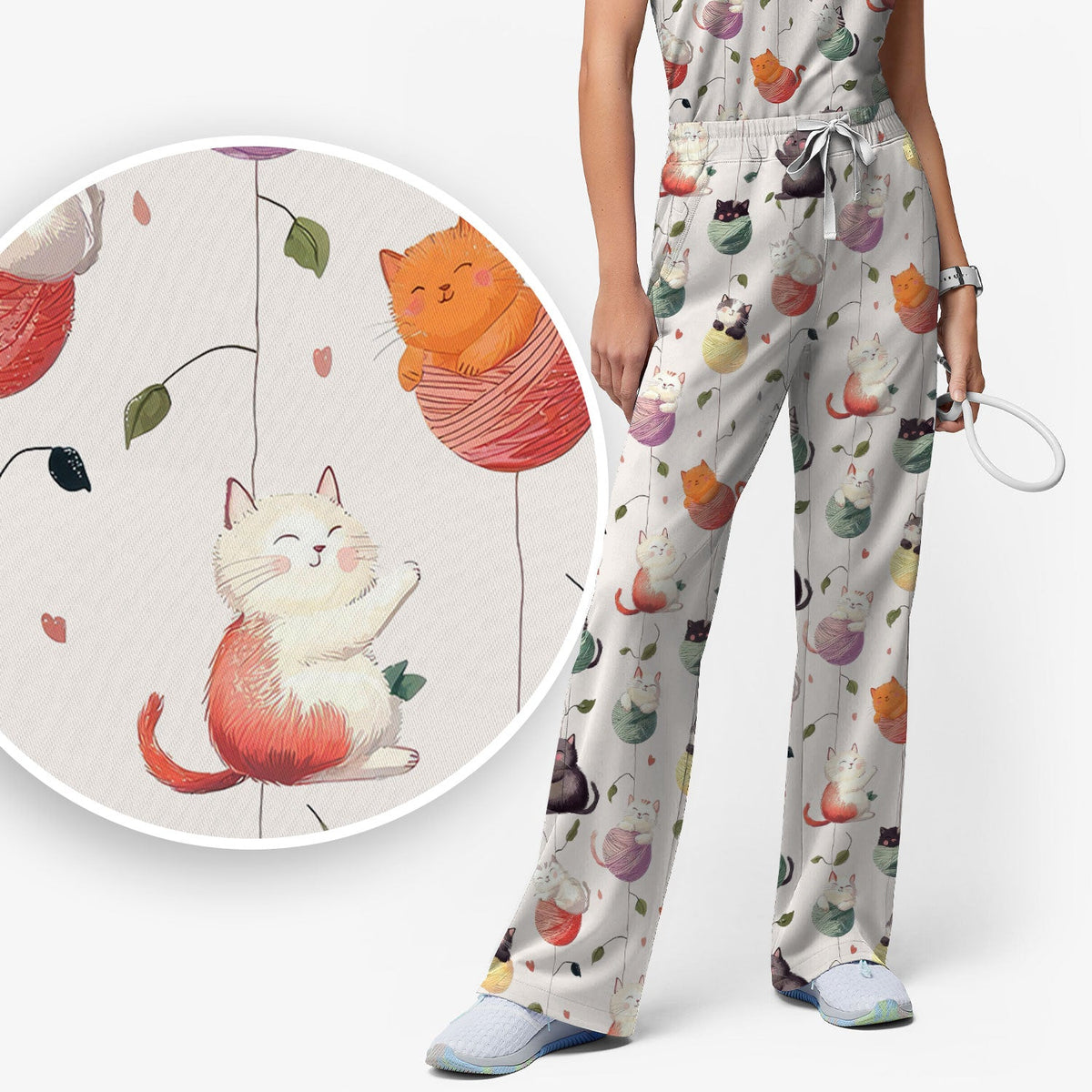 Cats Playing Yarn Balls Nurse Scrub Set