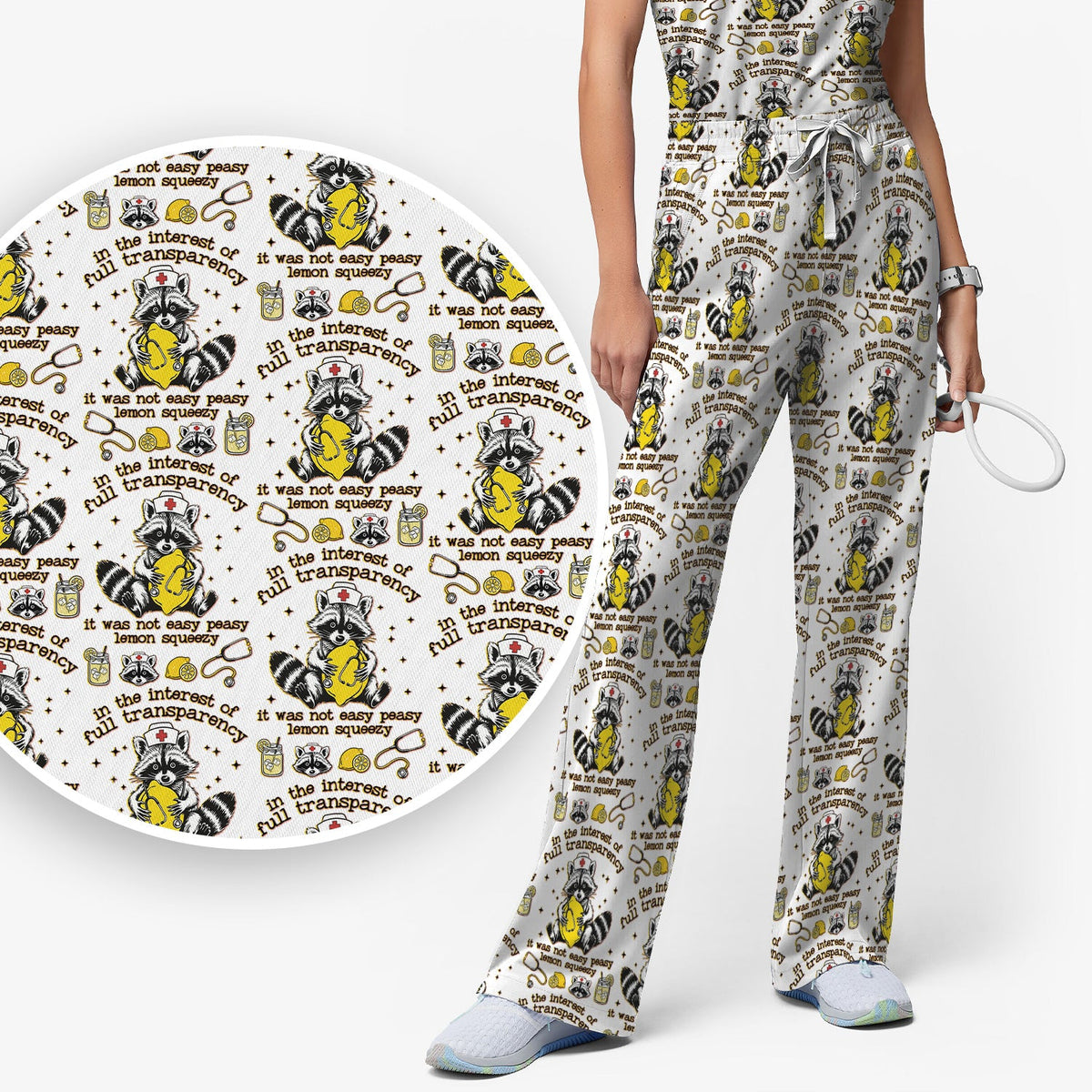 Raccoon Lemon Quote Nurse Scrub Set