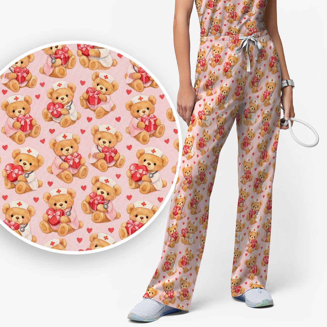 Valentine Teddy Bear Heart Nurse Scrub Set