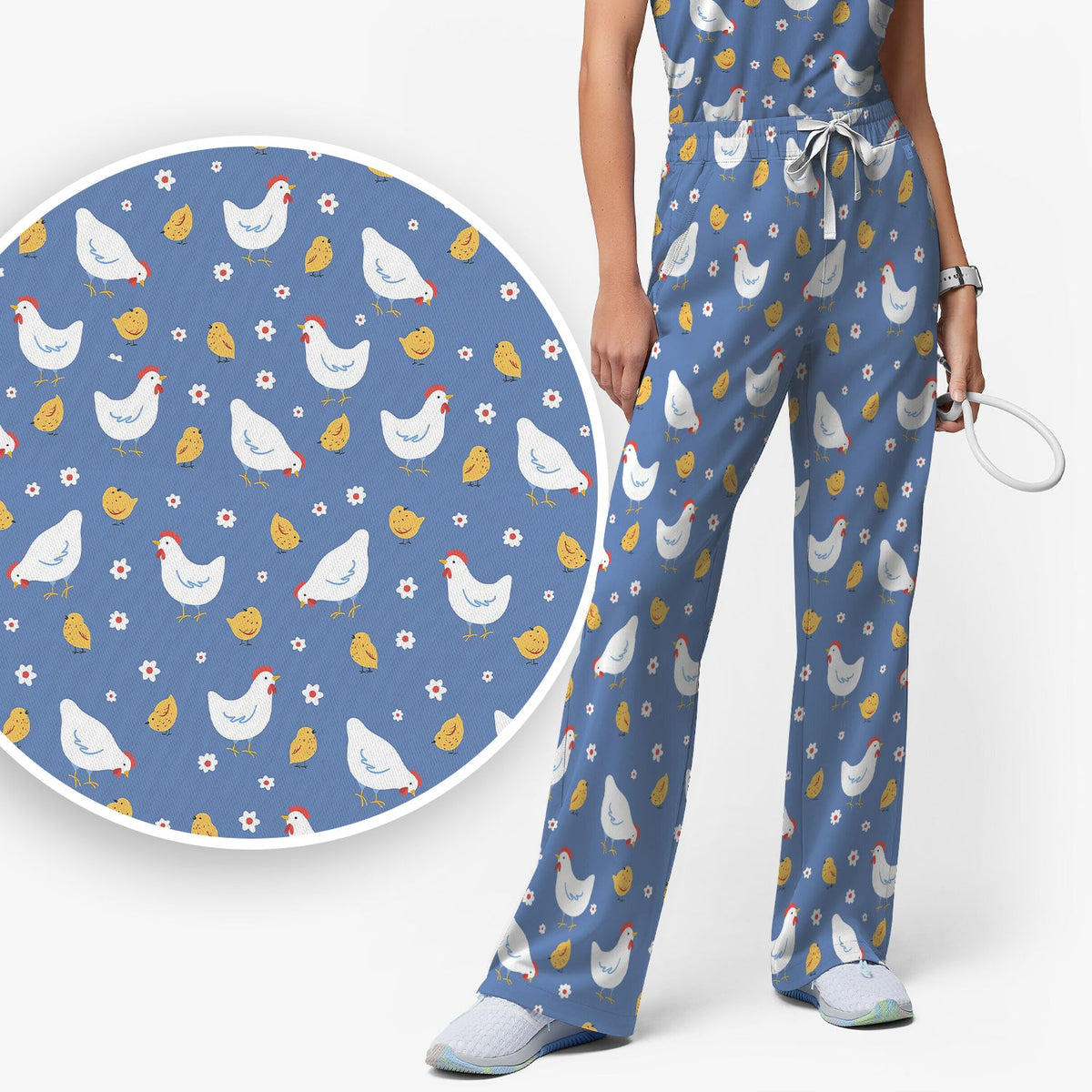 Chicken And Cute Chicks Nurse Scrub Set
