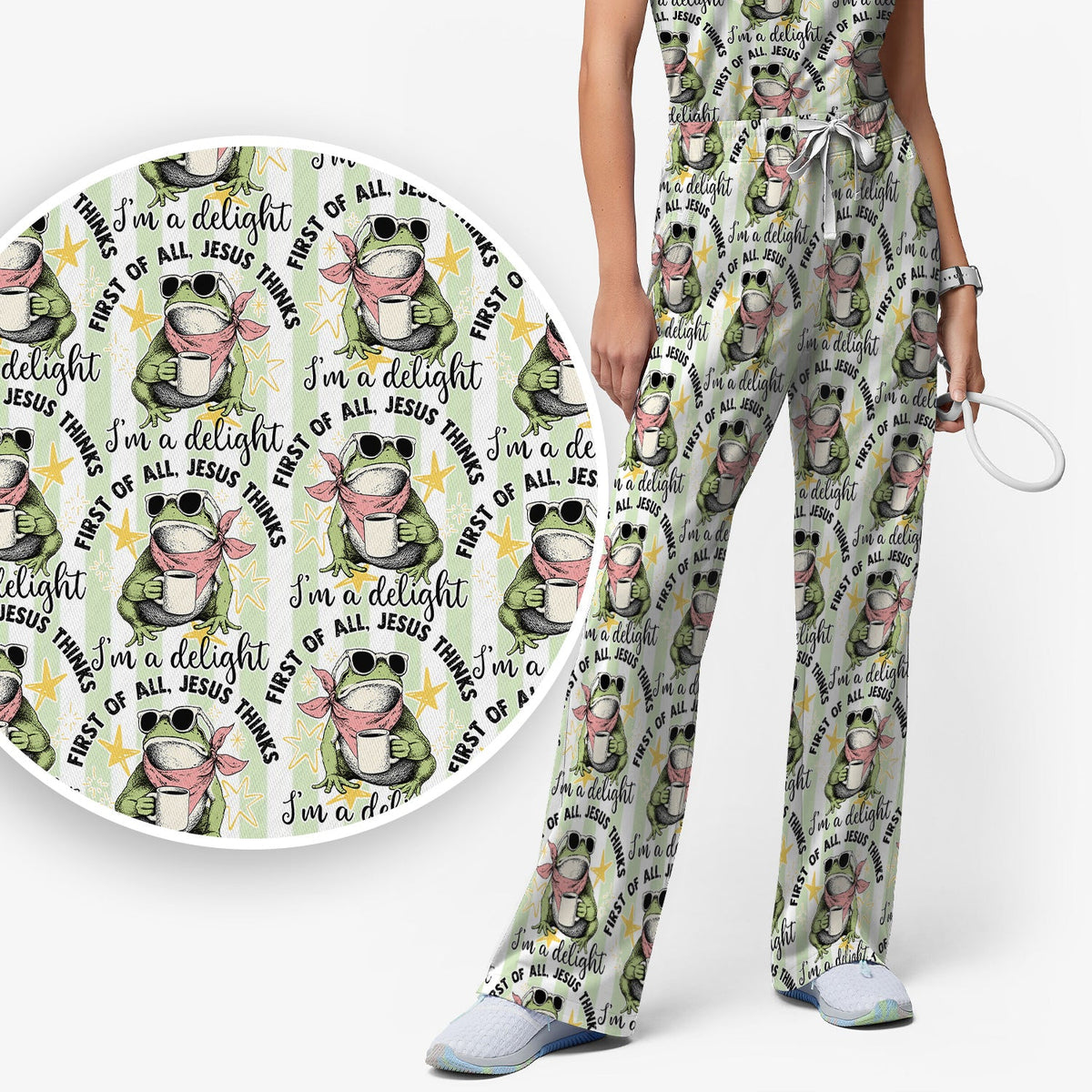 Frog Coffee Quote Nurse Scrub Set