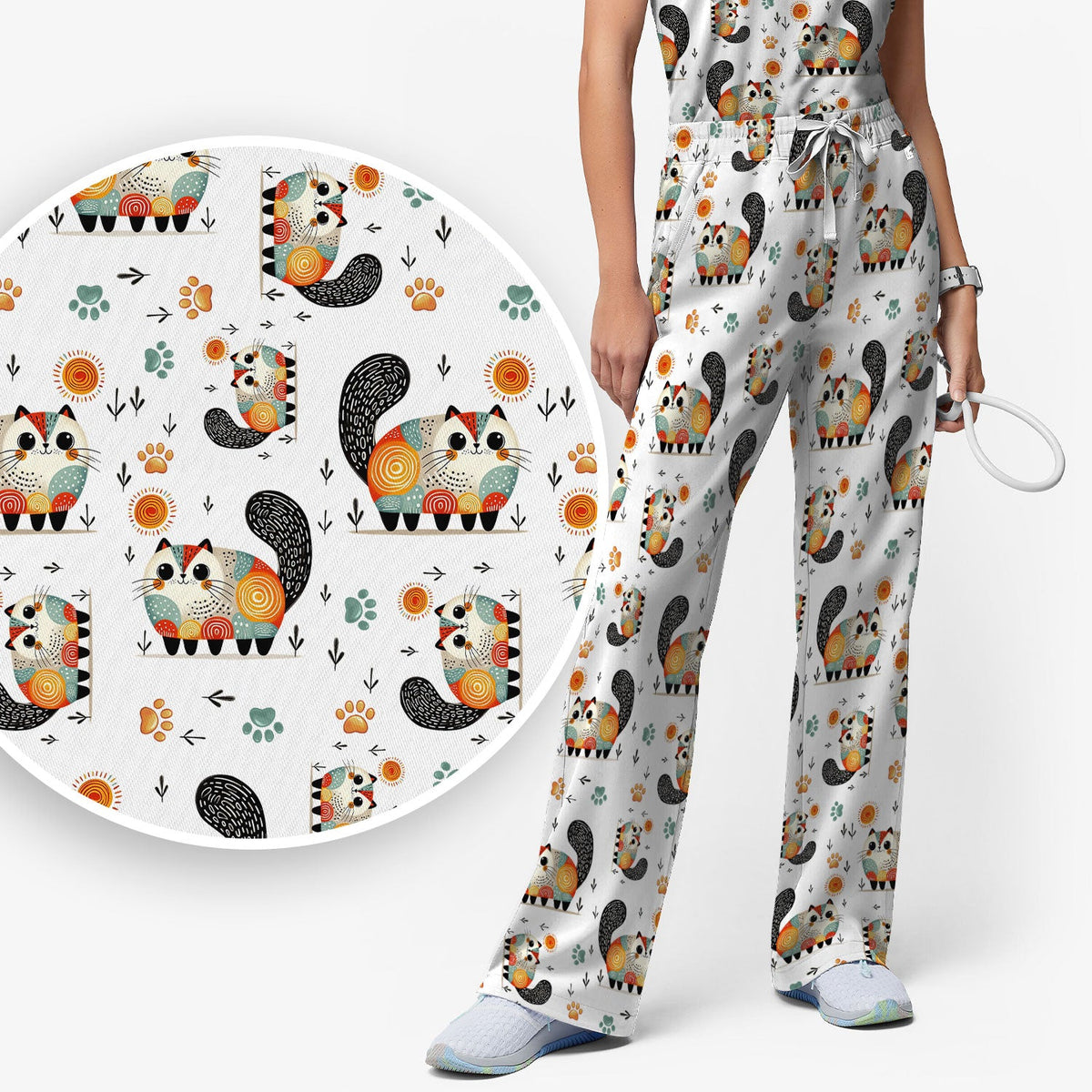 Cat Illustration Nurse Scrub Set