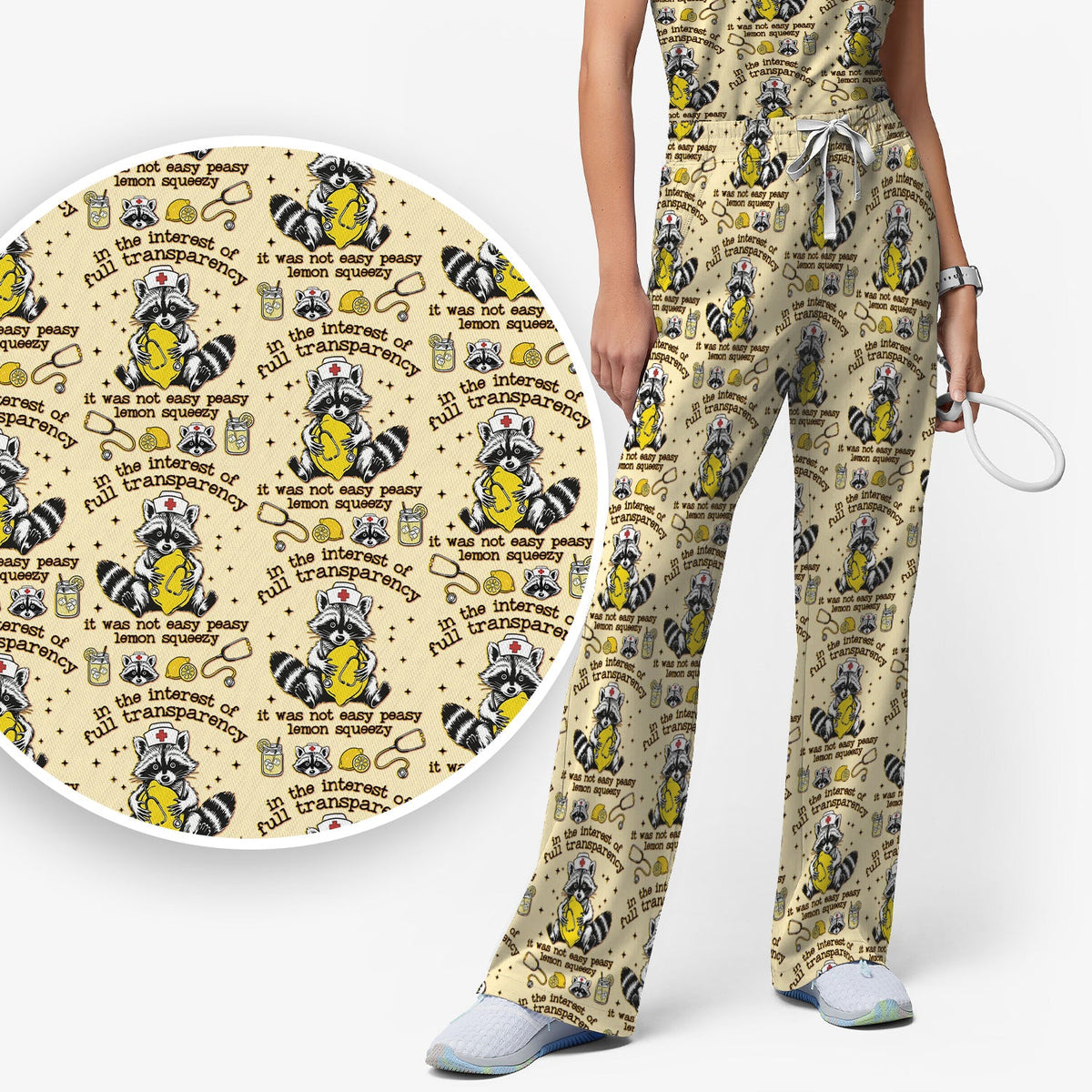 Raccoon Lemon Quote Nurse Scrub Set