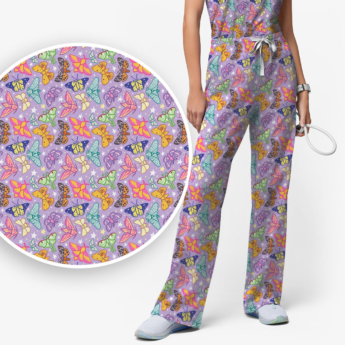 Colorful Butterfly Moth Garden Nurse Scrub Set