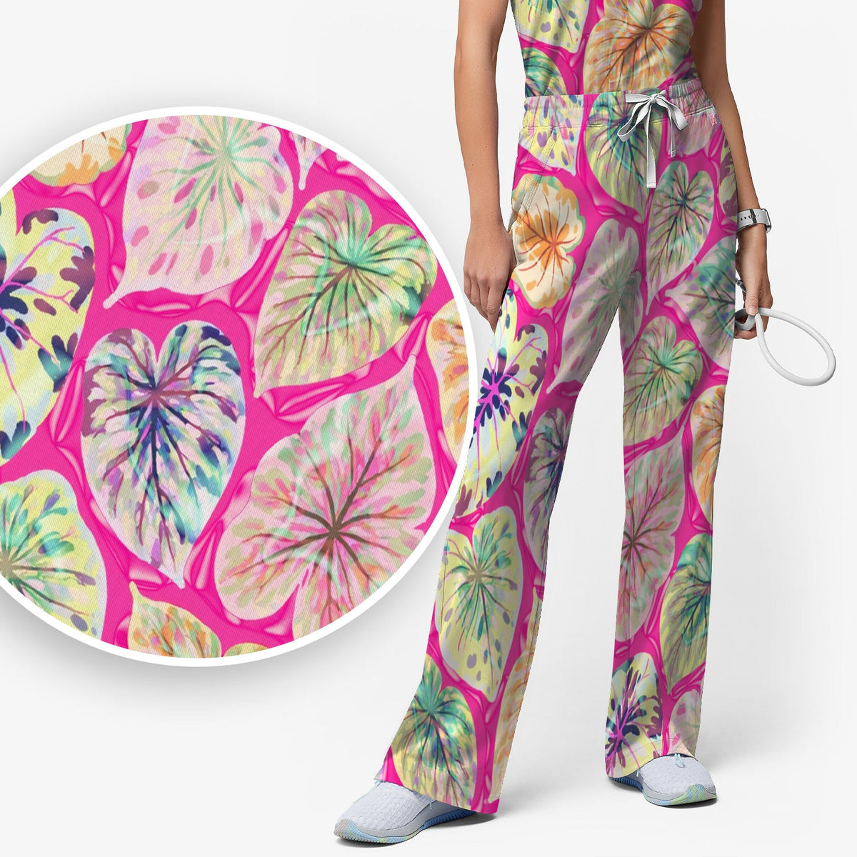 Tropical Colorful Leaf Nurse Scrub Set